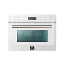 Forno Antico 5-Piece Appliance Package - 48-Inch Gas Range, 48-Inch Hood, 36-Inch Refrigerator, 24-Inch Dishwasher, & 24-Inch Microwave Oven in White with Antique Brass Trim