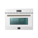 Forno 5-Piece Appliance Package - 30-Inch Gas Range, Under Cabinet Range Hood, Refrigerator wth Water Dspenser, Dishwasher, and 30-Inch Microwave Drawer in White with Antique Brass Trim