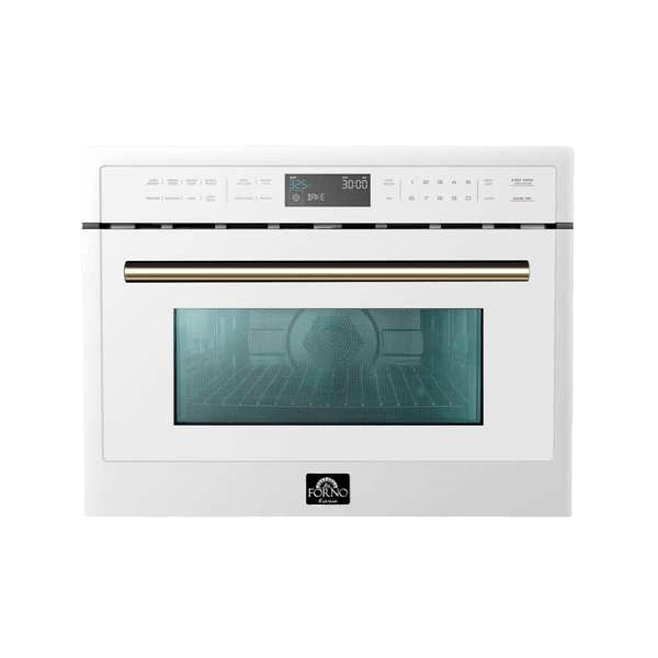 Forno Oliena Espresso 24-Inch 1.6 Cu.ft Microwave Oven in White with Antique Brass Trim (FMWDR3093-24WHT)