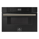 Forno 5-Piece Appliance Package - 30-Inch Electric Range, Under Cabinet Range Hood, Refrigerator with Water Dispenser, Dishwasher, and 30-Inch Microwave Drawer in Black with Antique Brass Trim
