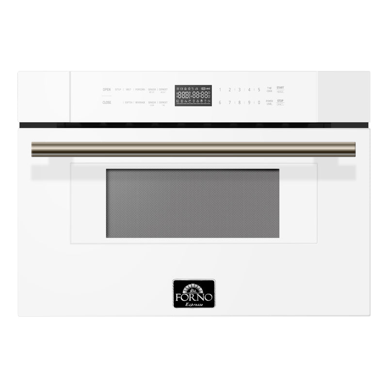 Forno Capoliveri Espresso 30-Inch 1.2 Cu.ft  Microwave Drawer in White with Brass Handle (FMWDR3000-30WHT)