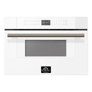 Forno 5-Piece Appliance Package - 30-Inch Gas Range, Under Cabinet Range Hood, Refrigerator, Dishwasher, and 30-Inch Microwave Drawer in White with Antique Brass Trim