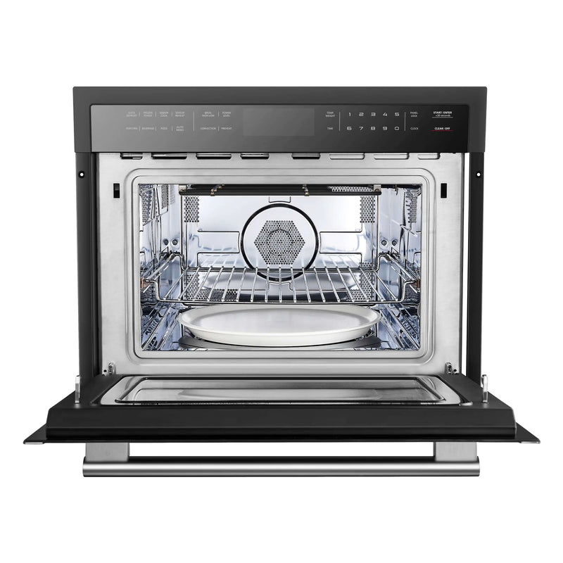 Forno Antico 5-Piece Appliance Package - 48-Inch Dual Fuel Range, 48-Inch Hood, 36-Inch Refrigerator, 24-Inch Dishwasher, & 24-Inch Microwave Oven in Black with Antique Brass Trim