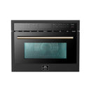 Forno Galiano 5-Piece Appliance Package - 36-Inch Gas Range, 36-Inch Hood, 36-Inch Refrigerator, 24-Inch Dishwasher, & 24-Inch Microwave Oven in Black with Antique Brass Trim