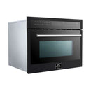 Forno Galiano 5-Piece Appliance Package - 36-Inch Gas Range, 36-Inch Hood, 36-Inch Refrigerator, 24-Inch Dishwasher, & 24-Inch Microwave Oven in Black with Antique Brass Trim