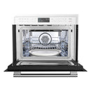 Forno Antico 5-Piece Appliance Package - 48-Inch Gas Range, 48-Inch Hood, 36-Inch Refrigerator, 24-Inch Dishwasher, & 24-Inch Microwave Oven in White with Antique Brass Trim