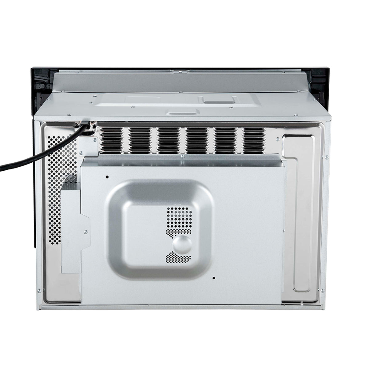 Black built-in microwave oven open cavity with metal interior panel