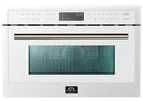 Forno 5-Piece Appliance Package - 30-Inch Electric Range, Under Cabinet Range Hood, Refrigerator, Dishwasher, and 30-Inch Microwave Oven in White with Antique Brass Trim