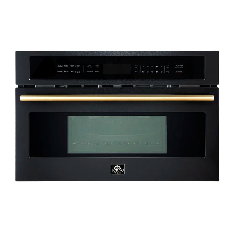 Forno 2-Piece Appliance Package - 30-Inch Vomero Wall Oven & 30-Inch Microwave Oven in Black with Antique Brass Handle