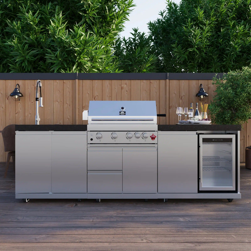Forno Bulnes Outdoor Kitchen 30-Inch BBQ 60,000 BTU, with Sear, Rotisserie Infrared Burners, 1.8 Cu.Ft. Beverage Center, & Black Countertops (FODKT2506BLK)