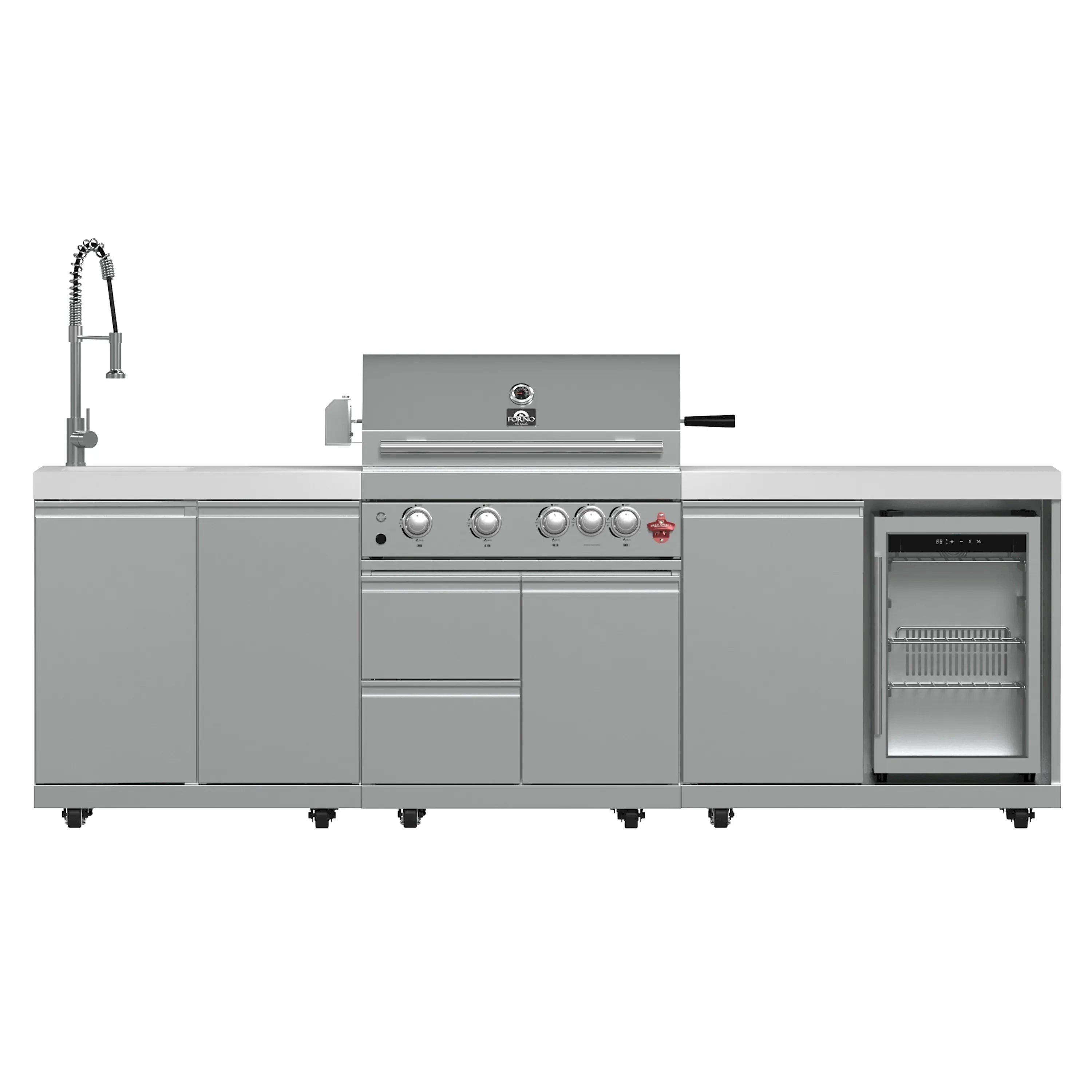 Forno Bulnes 30-inch outdoor BBQ grill with beverage center door and control knobs, gray/white