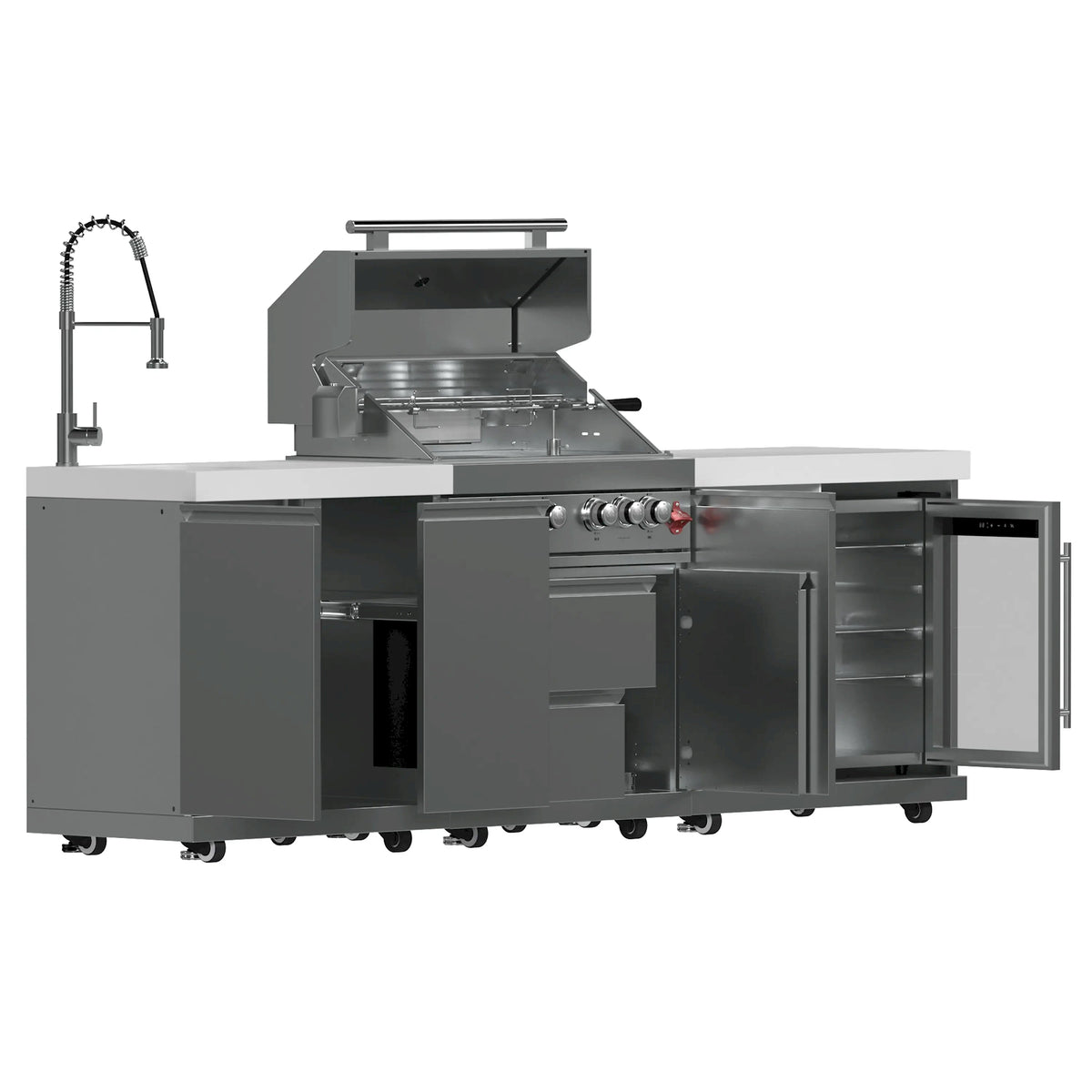 Forno Bulnes 30-inch outdoor BBQ grill with side burner, control knobs, and storage cabinet