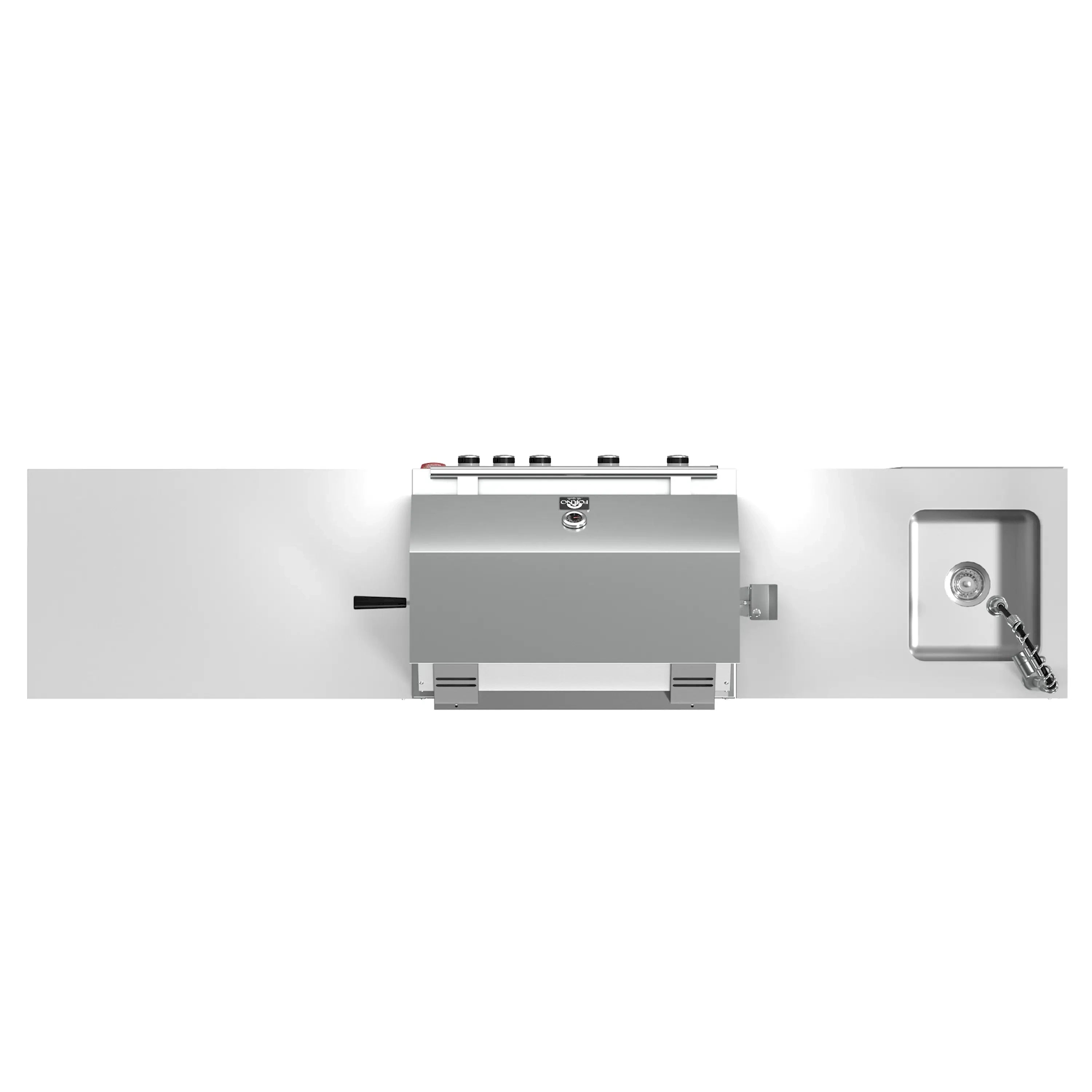 Forno Bulnes 30-inch outdoor BBQ grill top view with side burner and side handle, gray/white