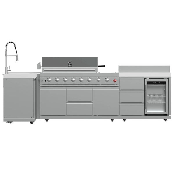 Forno Bulnes Outdoor Kitchen 40-Inch BBQ 95,000 BTU, with 5 Burners, Sear & Rotisserie Infrared Side Burner, 1.8 cu.ft. Beverage Center & White Sintered Stone Countertops (FODKT2520WHT)