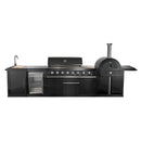 Forno All'Aperto Outdoor Kitchen Set with 87,600 BTU BBQ, Sink & Bar Module, Gas Pizza Oven, Black Sintered Stone Countertops in Black (FODKT2551BLK)