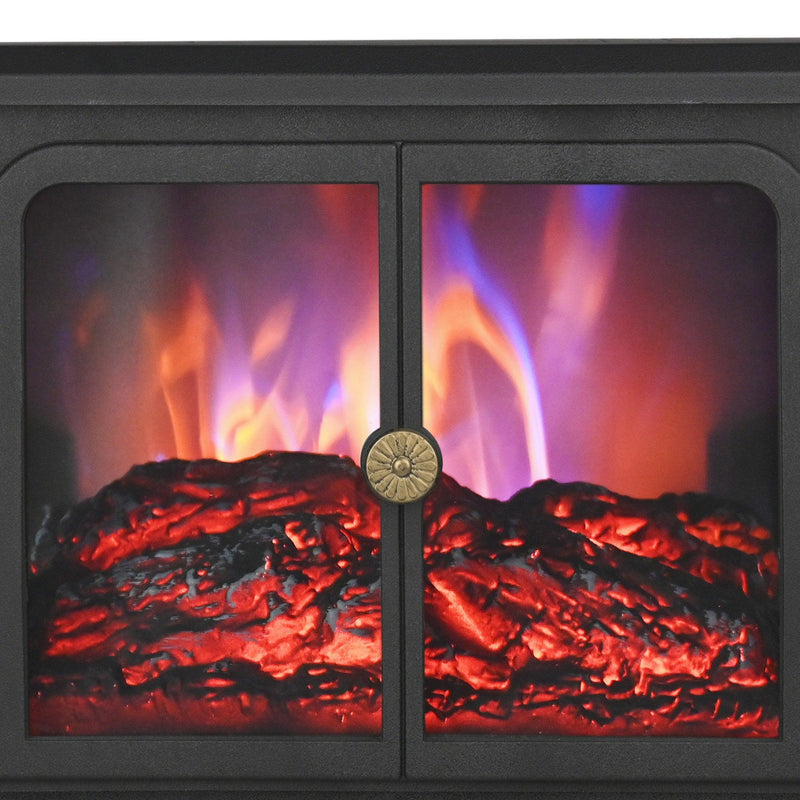 Parrot Uncle Black Electric Heater Free Standing Stove, 3D Flame Overheat Protection Adjustable Thermostat, 1500W (FP201S-T3-A2)