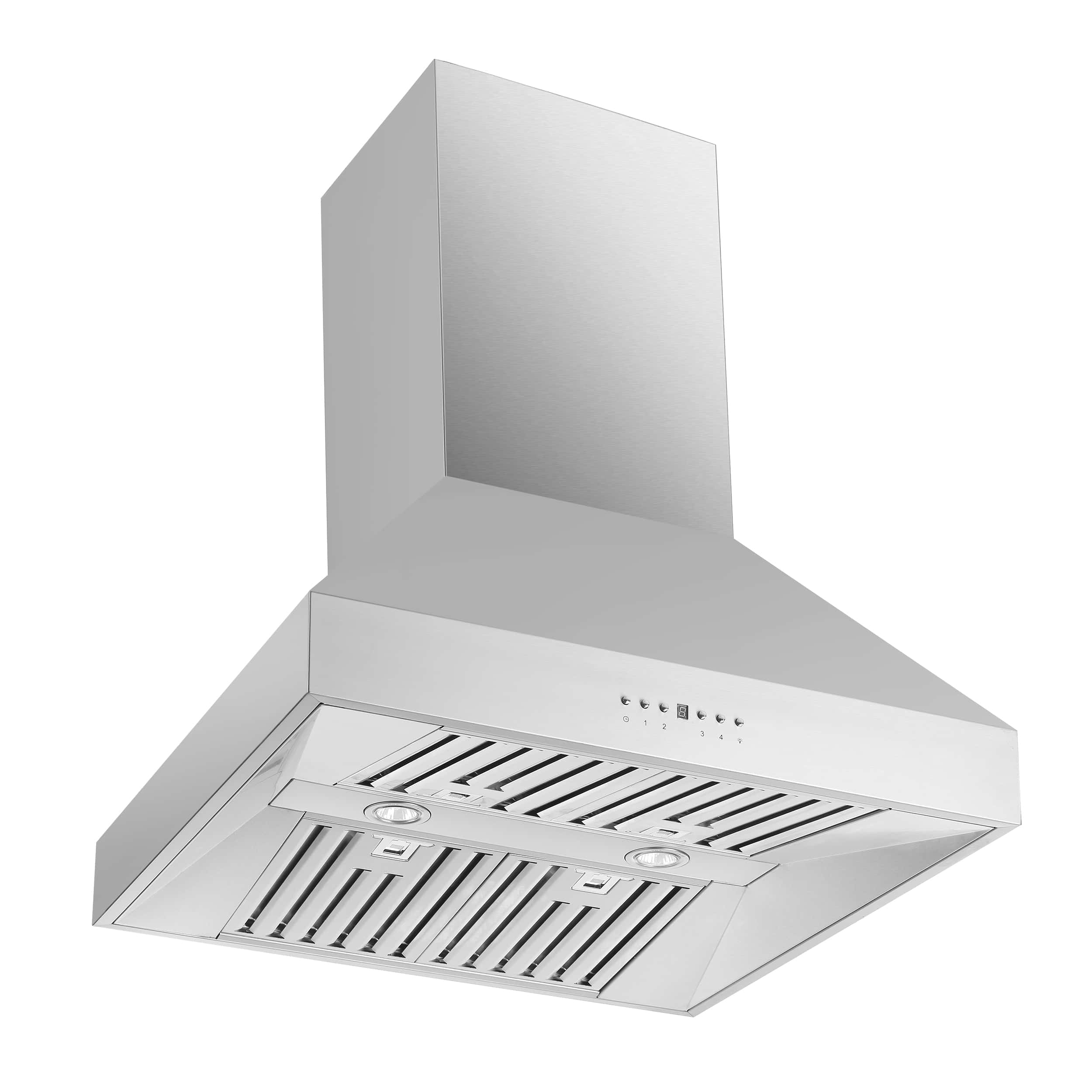 Stainless steel 30-inch island range hood with baffle-style filters