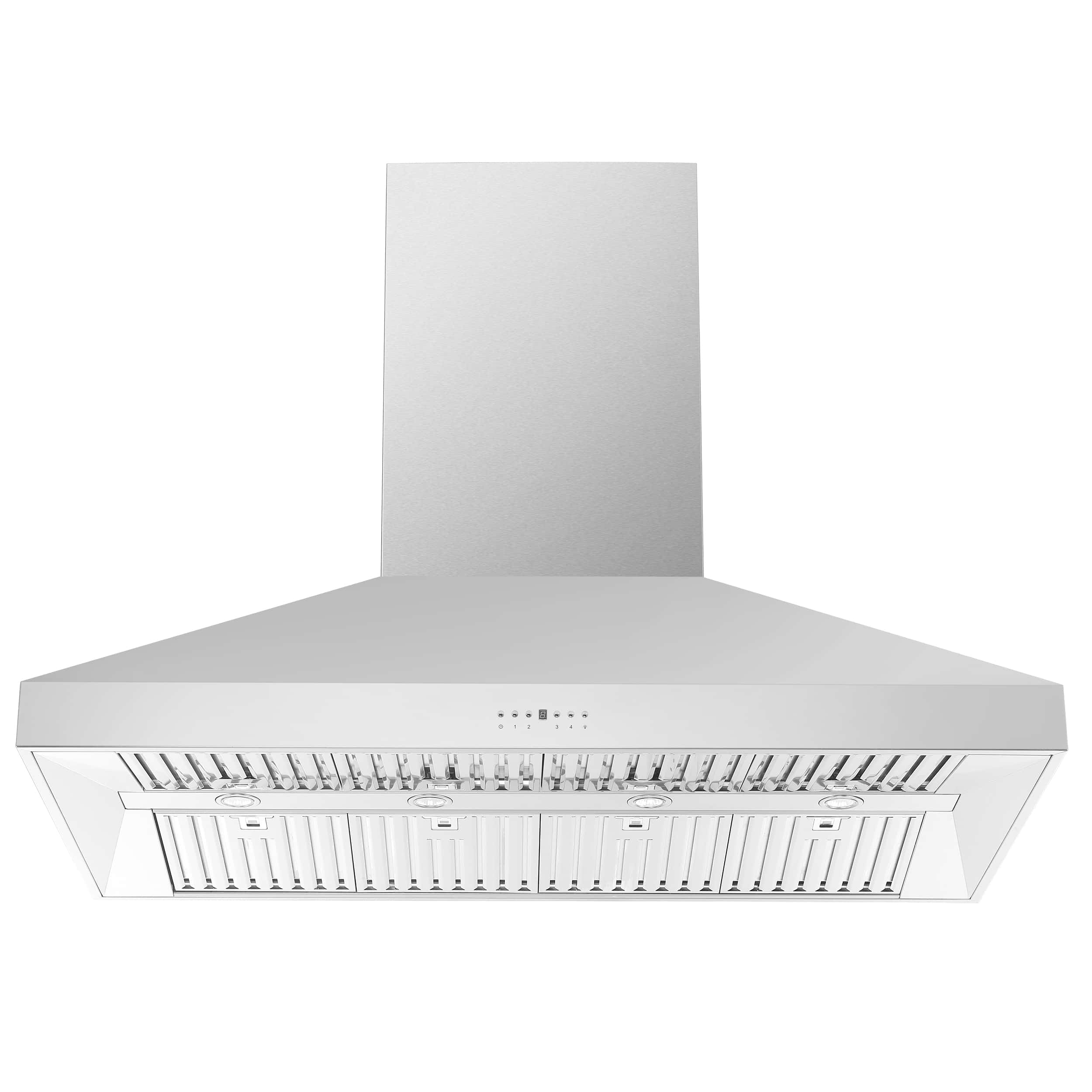 Stainless steel 60-inch island range hood with chimney and front filter grille