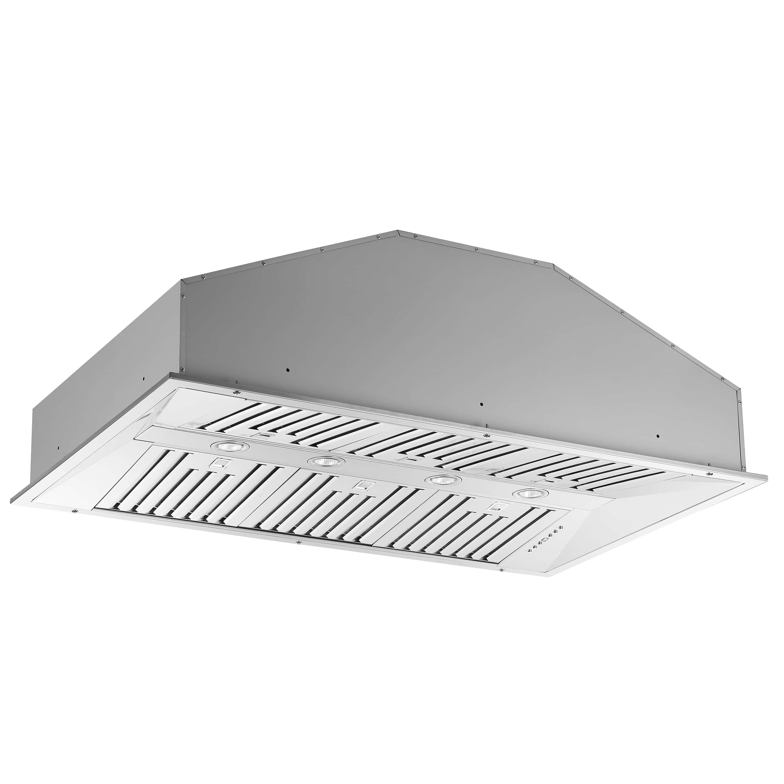 Stainless steel insert range hood with vent grille and baffle filters