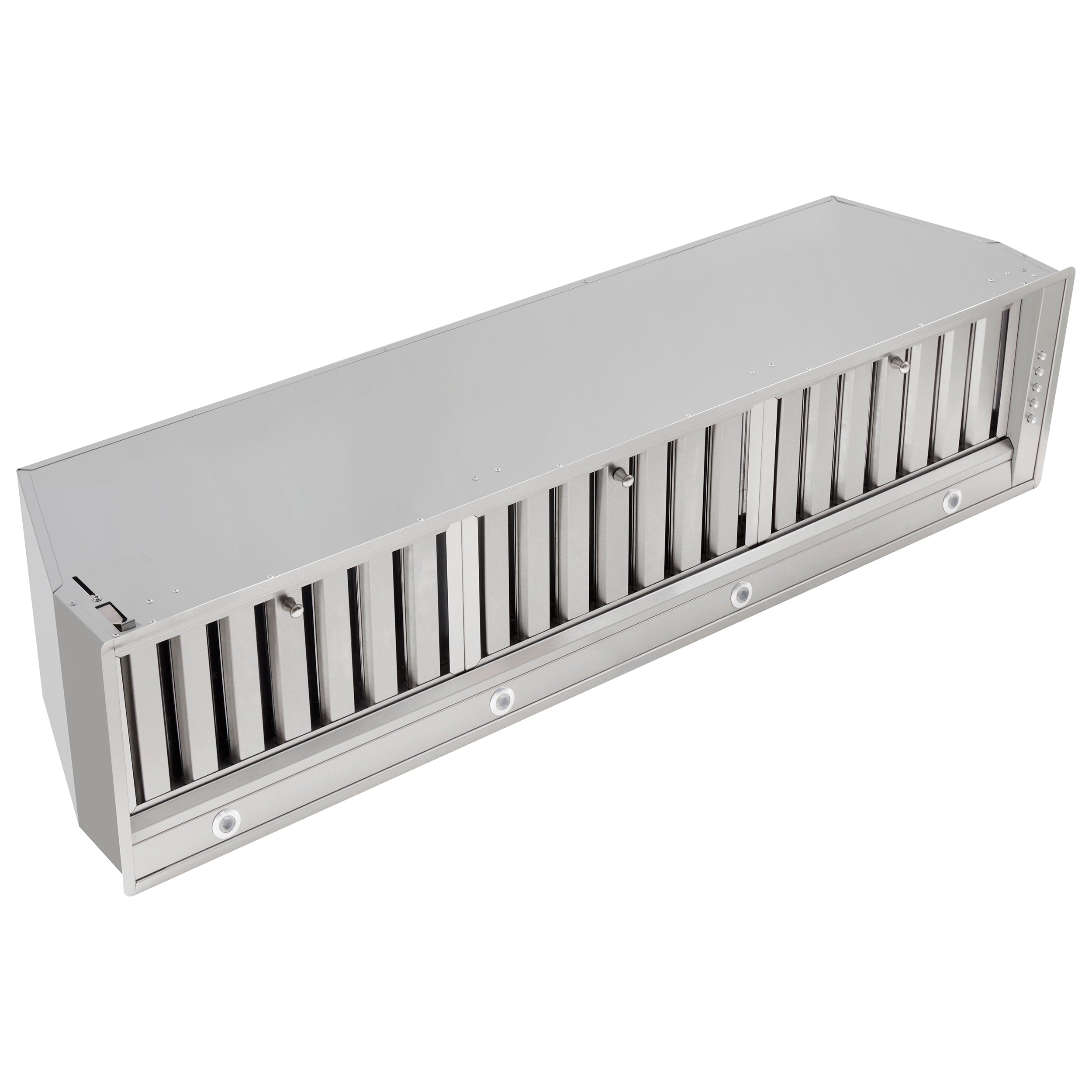 Stainless steel recessed hood insert with front slat baffle filter grille