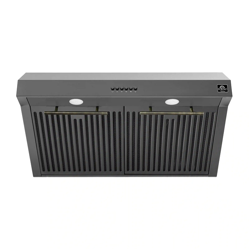 Forno 2-Piece Appliance Package - 30-Inch Gas Range & Under Cabinet Range Hood in Black with Stainless Steel Trim