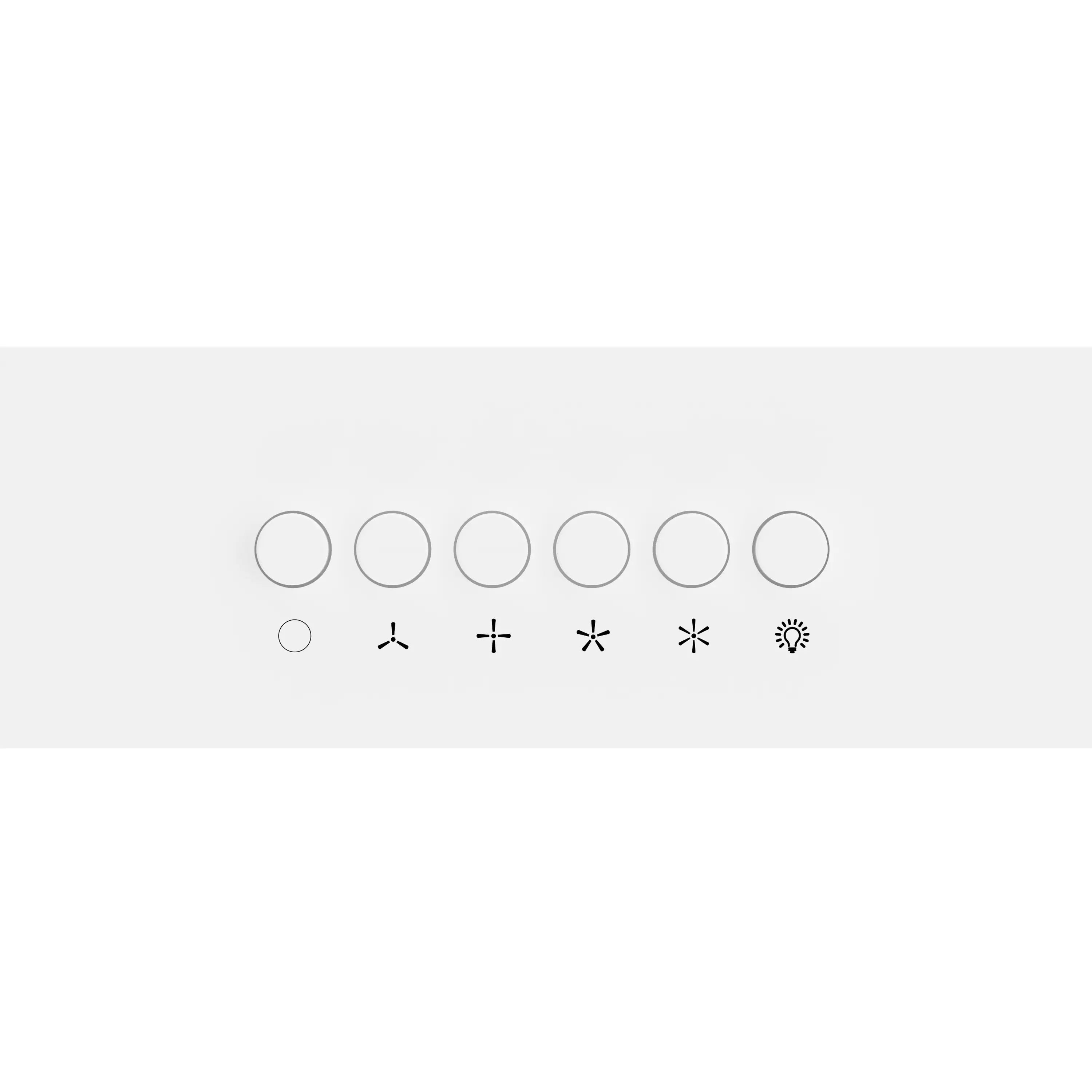 Stainless steel range hood control panel with round buttons and mode icons
