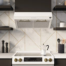 Forno 5-Piece Appliance Package - 30-Inch Electric Range, Under Cabinet Range Hood, Refrigerator, Dishwasher, and 30-Inch Microwave Oven in White with Antique Brass Trim