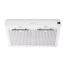 Forno 5-Piece Appliance Package - 30-Inch Electric Range, Under Cabinet Range Hood, Refrigerator with Water Dispenser, Dishwasher, and  Microwave Drawer in White with Antique Brass Trim