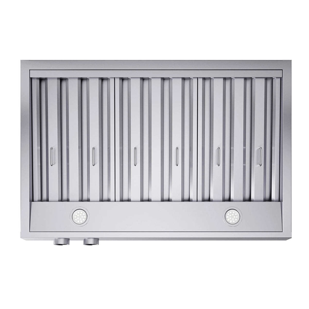 Stainless steel under-cabinet range hood interior with vertical baffle vents
