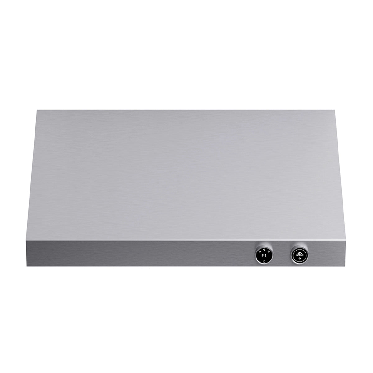 Stainless steel under-cabinet range hood with two front control knobs
