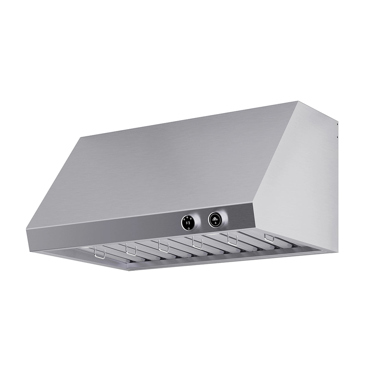 Stainless steel under-cabinet range hood with pull-out mesh filters extended