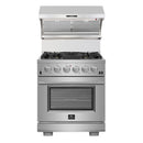 Forno 5-Piece Pro Appliance Package - 30-Inch Gas Range, 60-Inch Pro-Style Refrigerator, Wall Mount Hood with Backsplash, 24-Inch Microwave Oven, & 3-Rack Dishwasher in Stainless Steel