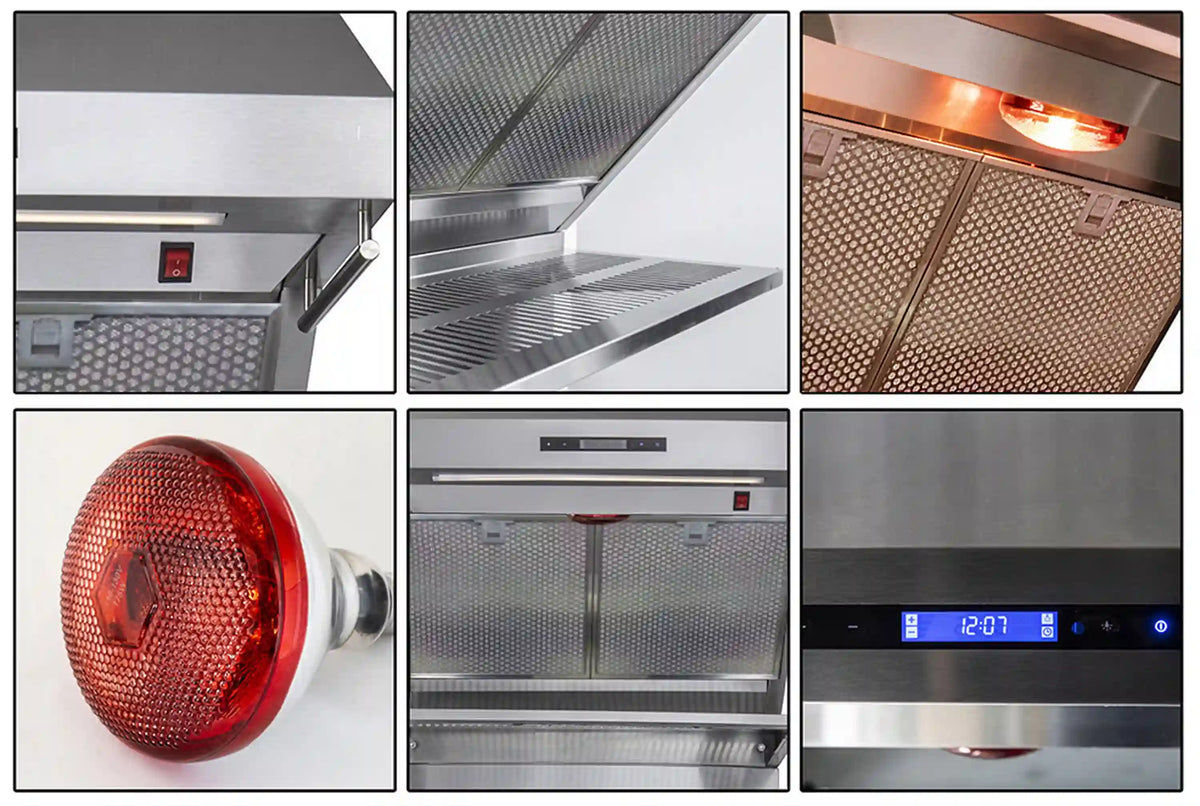 Stainless steel wall range hood with red light warmer and mesh filters