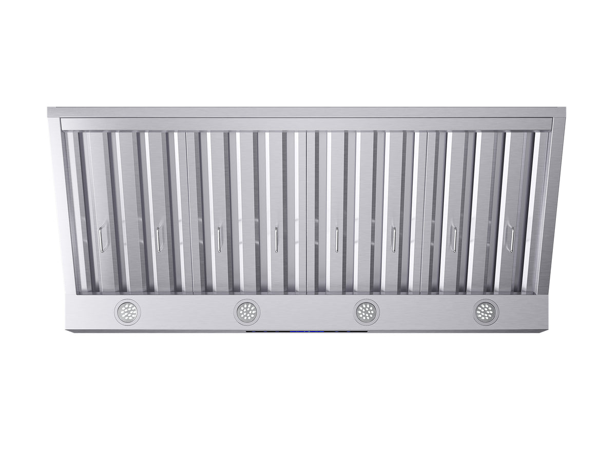 Stainless steel under-cabinet range hood with vented baffle filter panels