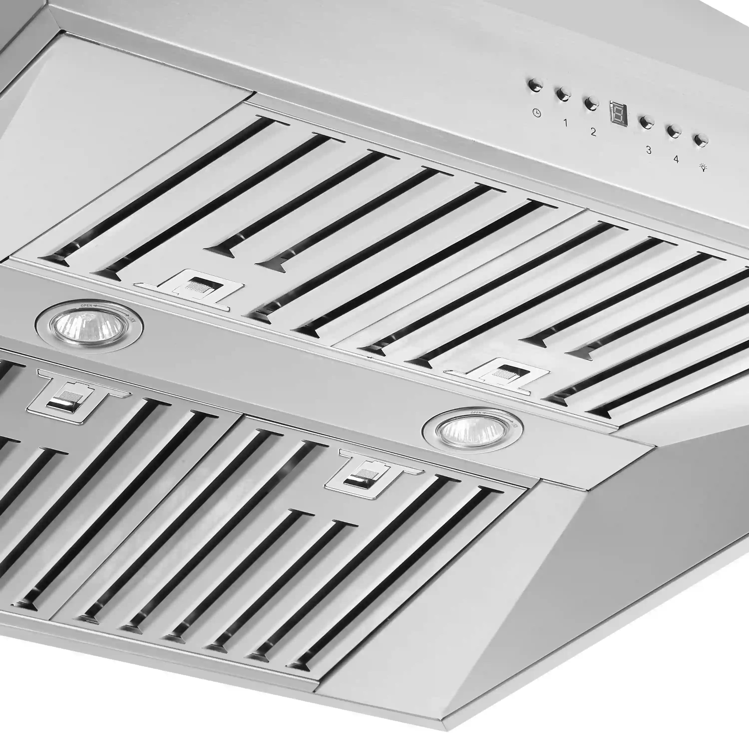 Stainless steel range hood filters and vent grates with inset lights