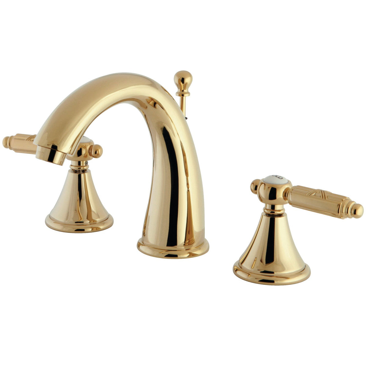 Georgian Widespread Bathroom Faucet with Brass Pop-Up in Polished Brass