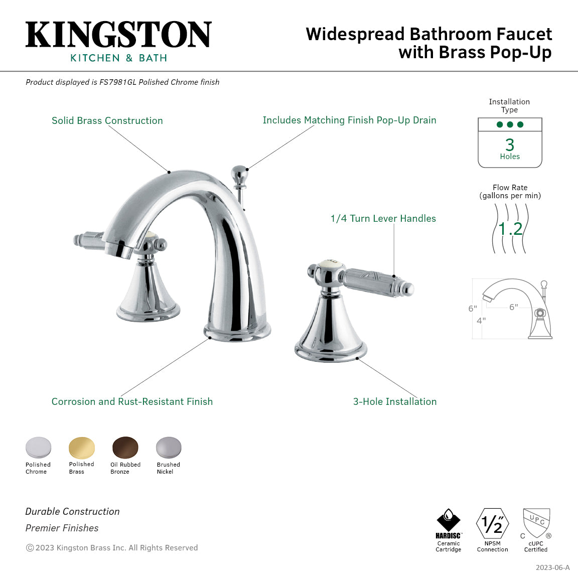 Georgian Widespread Bathroom Faucet with Brass Pop-Up in Brushed Nickel