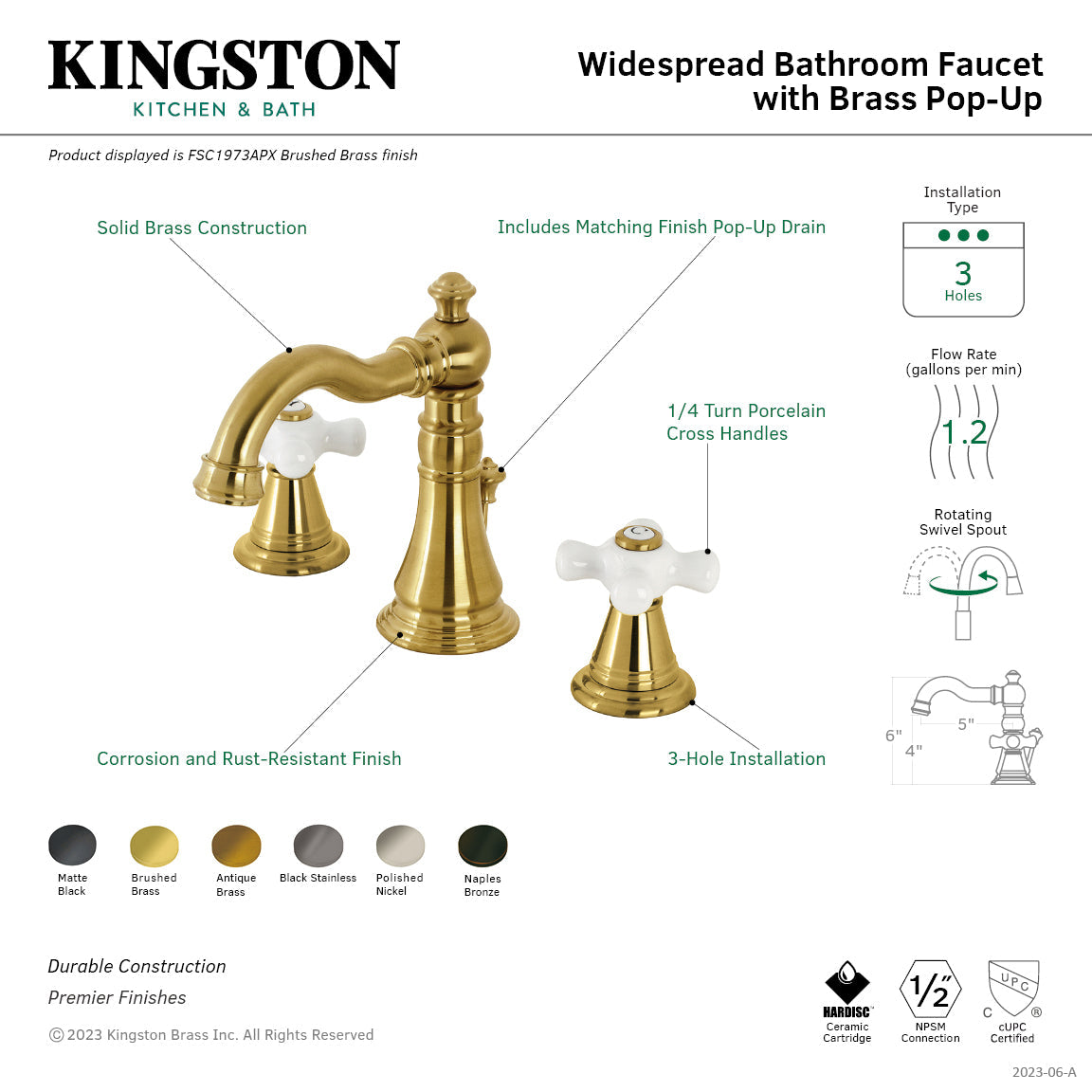 American Classic Widespread Bathroom Faucet with Brass Pop-Up in Matte Black
