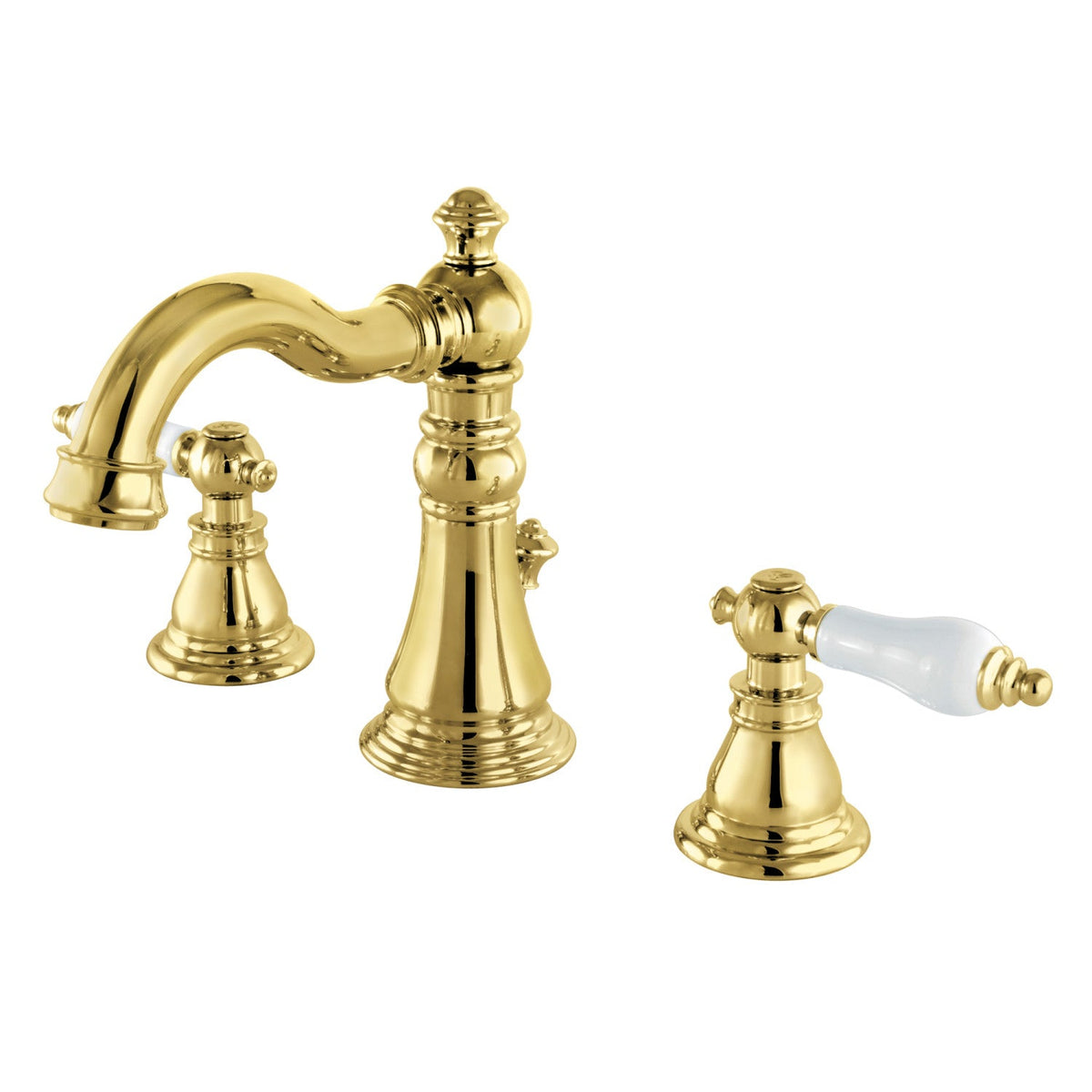 American Patriot Widespread Bathroom Faucet with Pop-Up Drain in Polished Brass