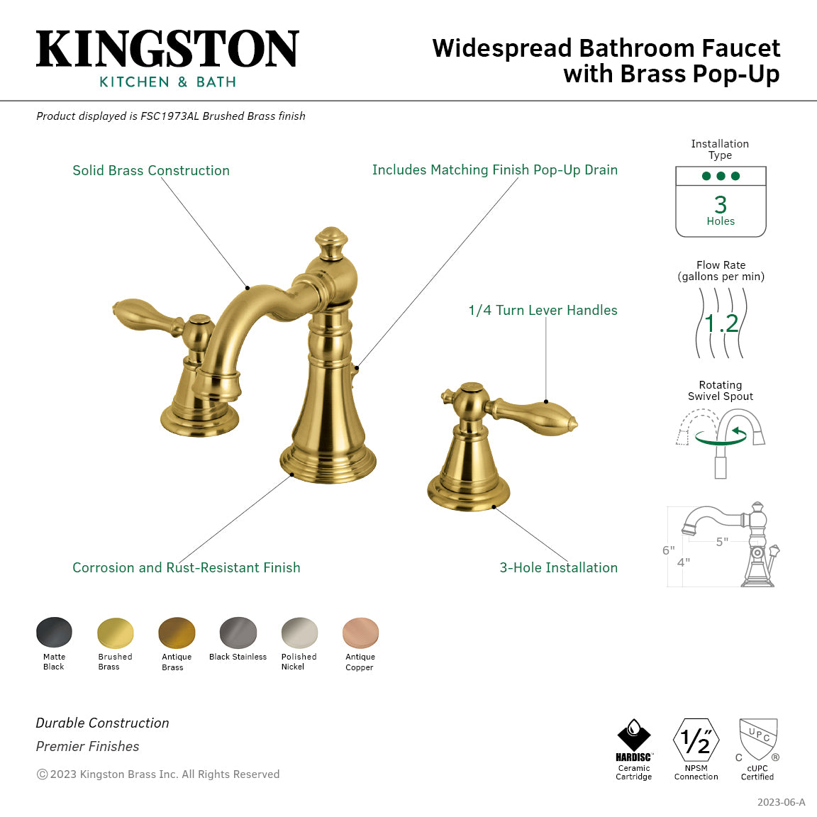 English Classic Widespread Bathroom Faucet with Brass Pop-Up in Antique Brass
