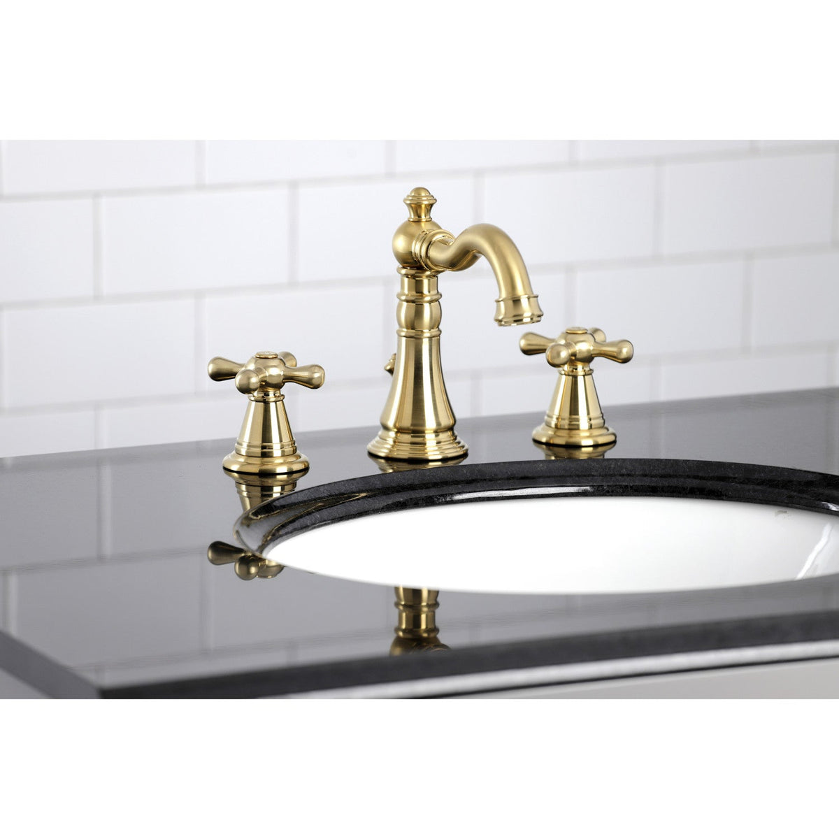 American Classic Widespread Bathroom Faucet with Brass Pop-Up in Brushed Brass
