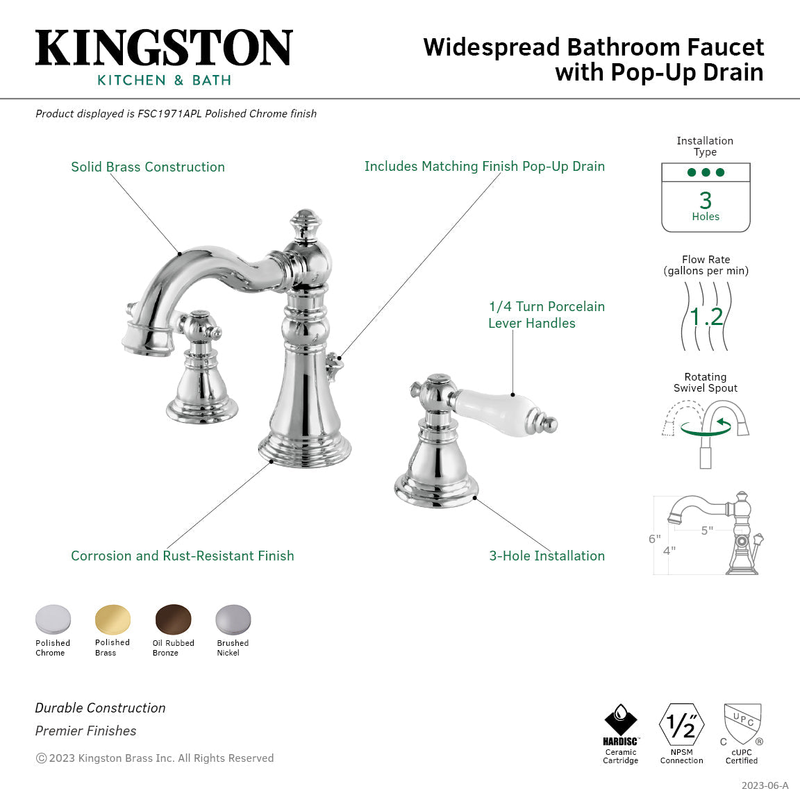 American Patriot Widespread Bathroom Faucet with Pop-Up Drain in Oil Rubbed Bronze