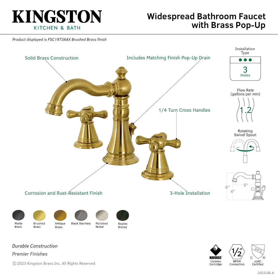 American Classic Widespread Bathroom Faucet with Brass Pop-Up in Naples Bronze