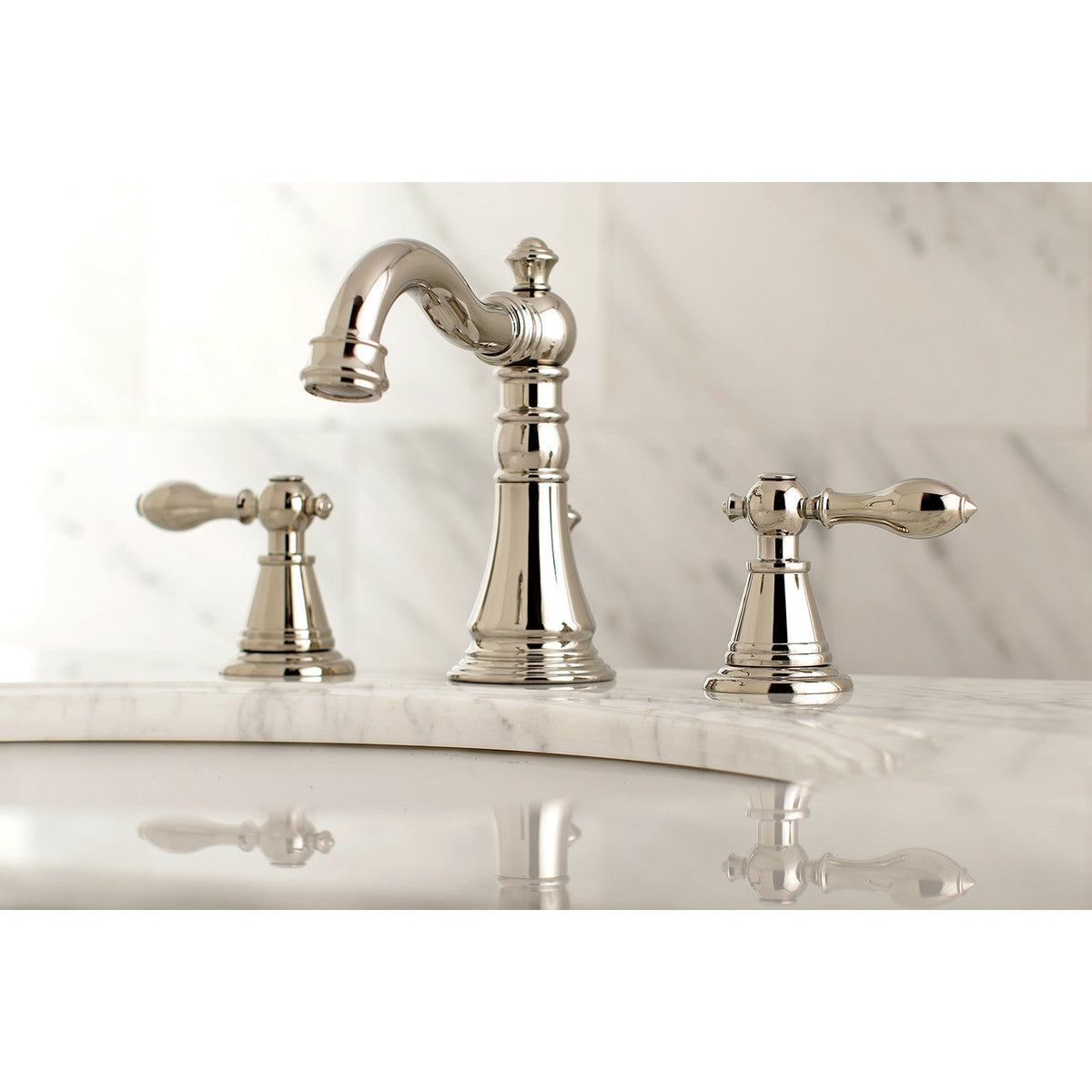 English Classic Widespread Bathroom Faucet with Brass Pop-Up in Polished Nickel