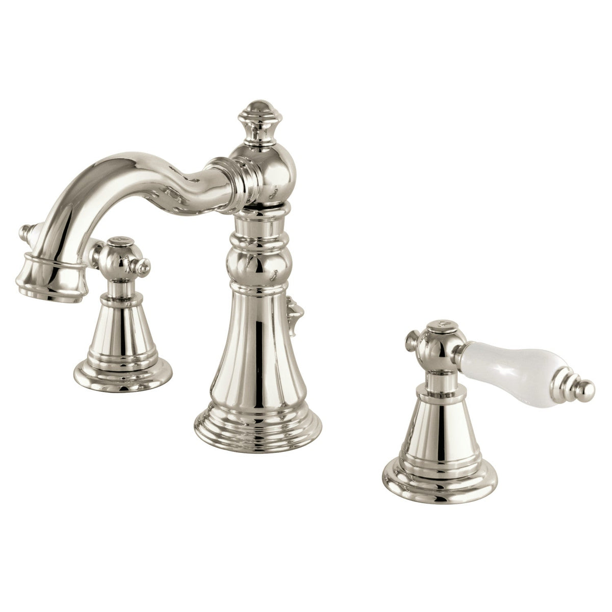 English Classic Widespread Bathroom Faucet with Brass Pop-Up in Polished Nickel