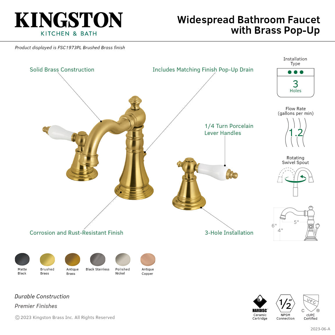 English Classic Widespread Bathroom Faucet with Brass Pop-Up in Antique Copper