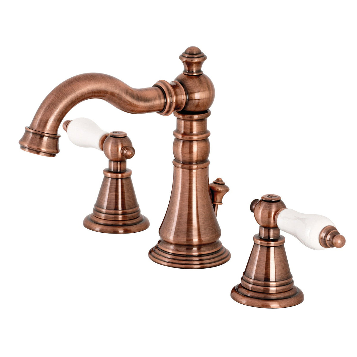 English Classic Widespread Bathroom Faucet with Brass Pop-Up in Antique Copper
