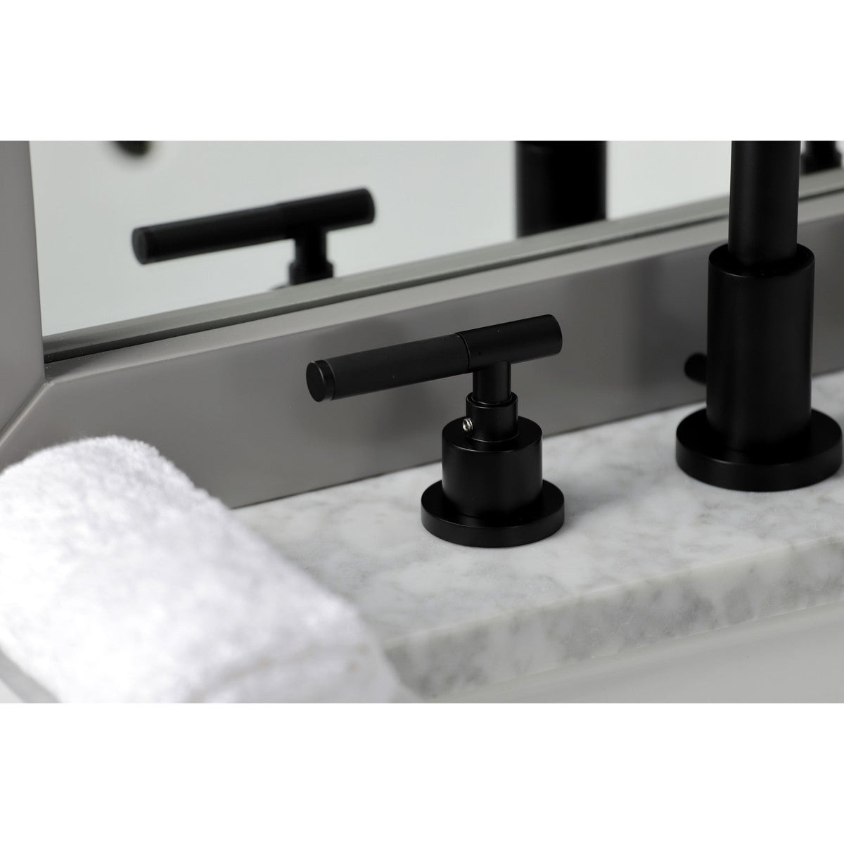 Kaiser Widespread Bathroom Faucet with Brass Pop-Up in Matte Black