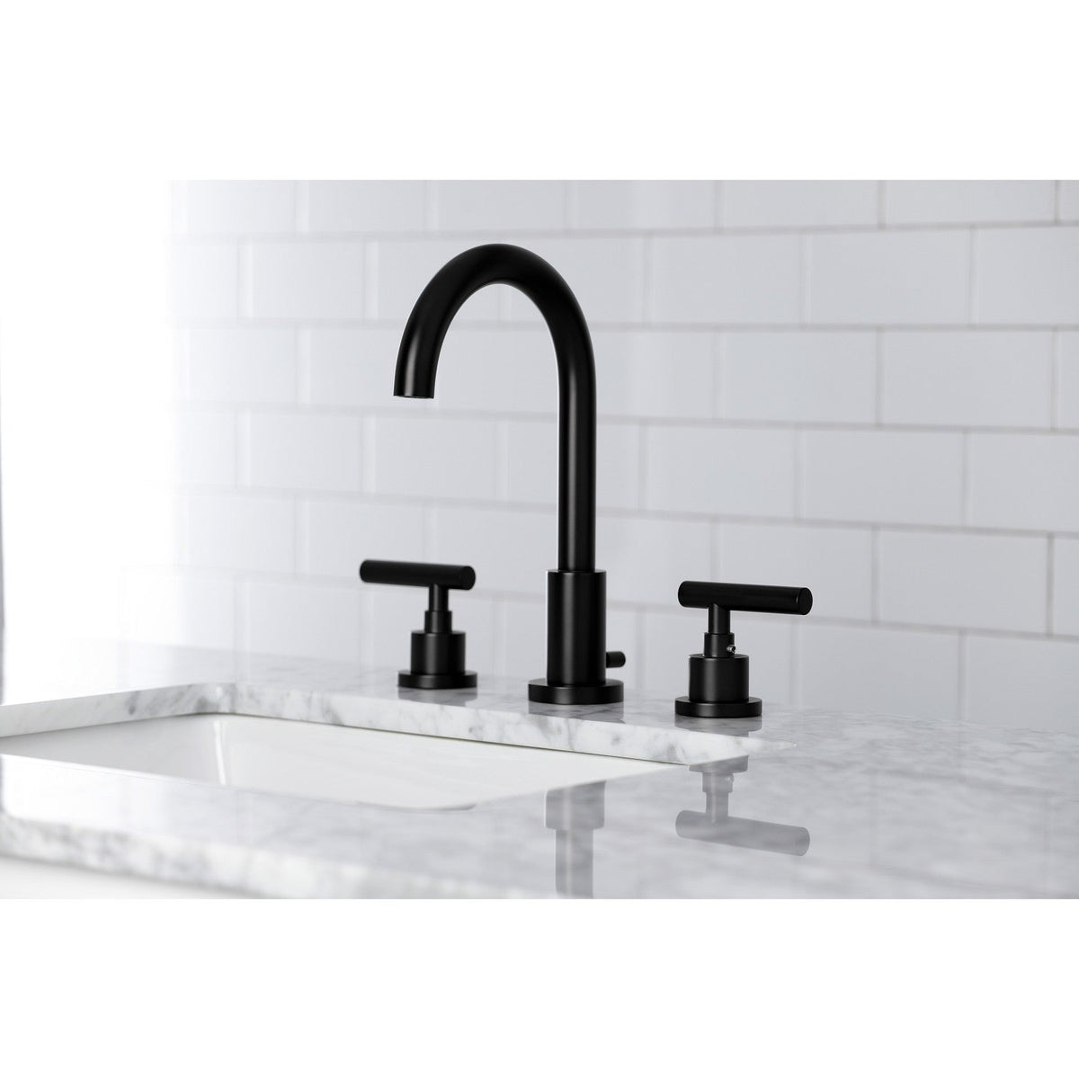 Manhattan Widespread Bathroom Faucet with Brass Pop-Up in Matte Black