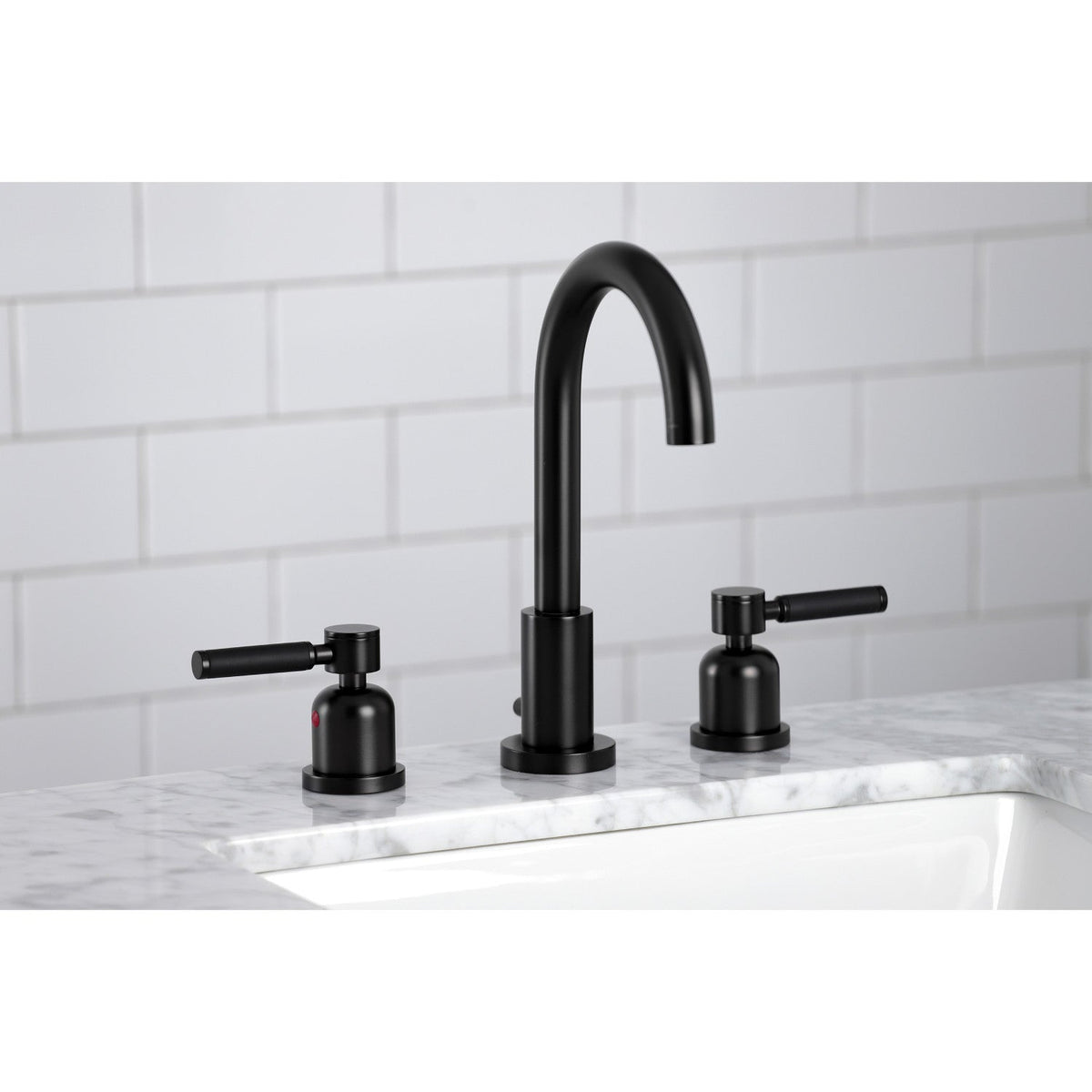 Kaiser Widespread Bathroom Faucet with Brass Pop-Up in Matte Black
